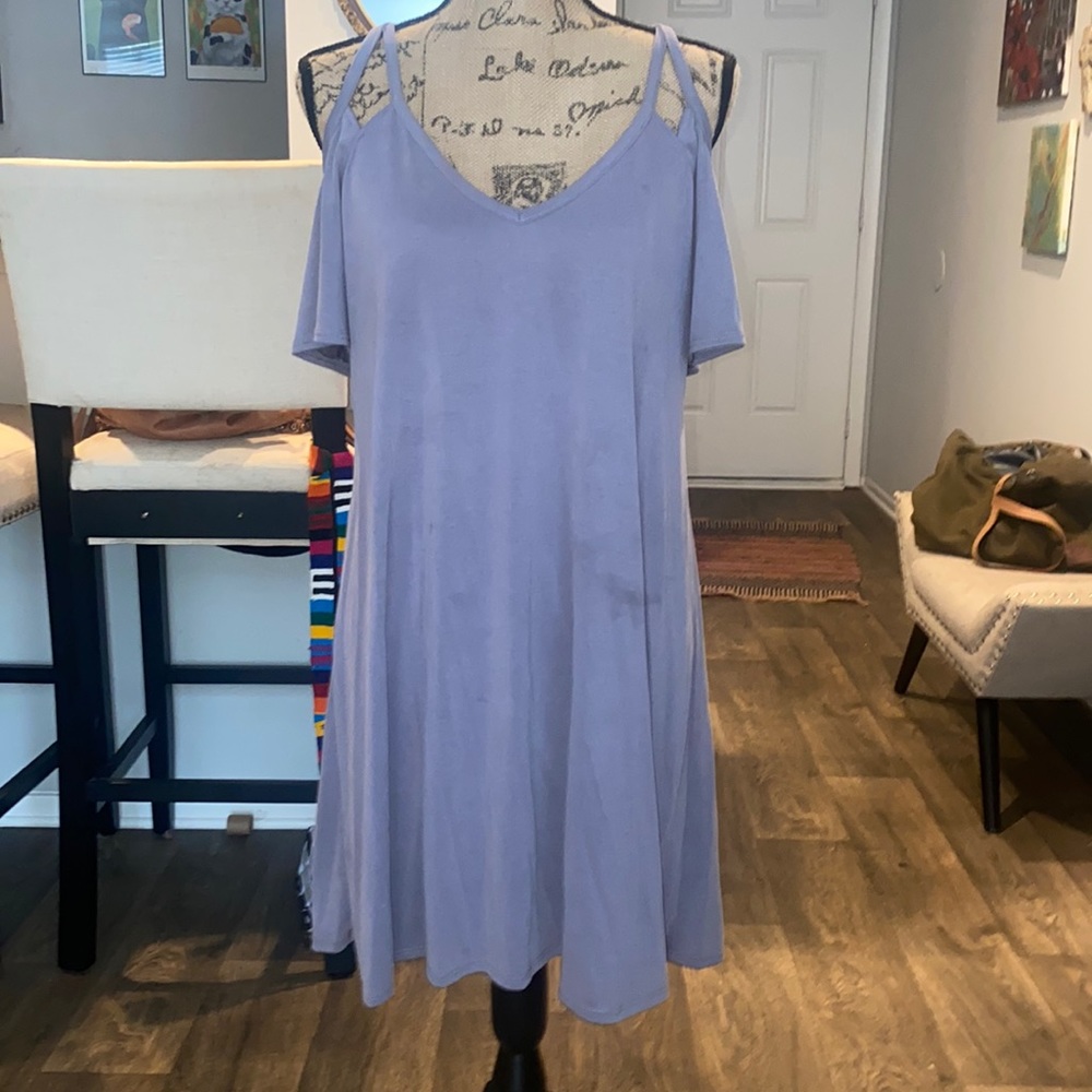 Purple T shirt dress with cut out sleeves